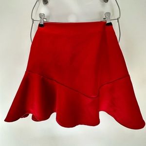 Zara Solid Red Casual High Waisted Tie Mini Skirt